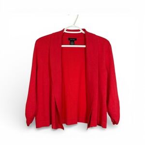 Verve Ami Women's Red Knit Open Front Cardigan Sweater M Ruche Sleeves